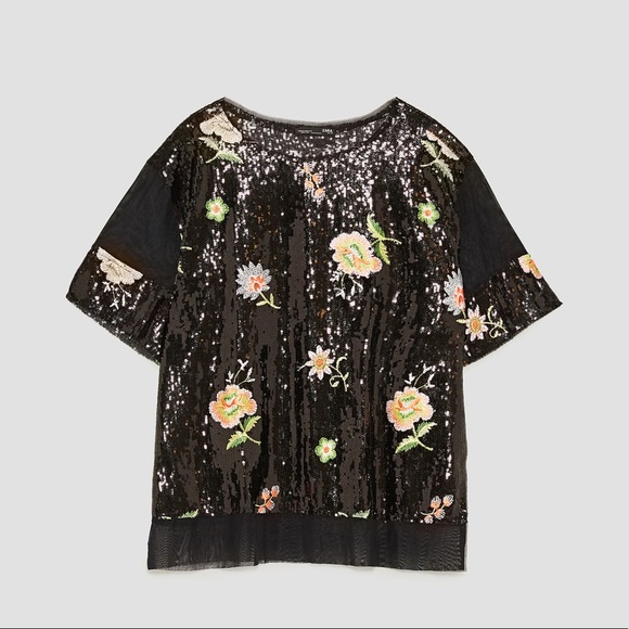 zara black sequin top